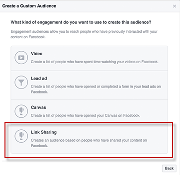link sharing custom audience